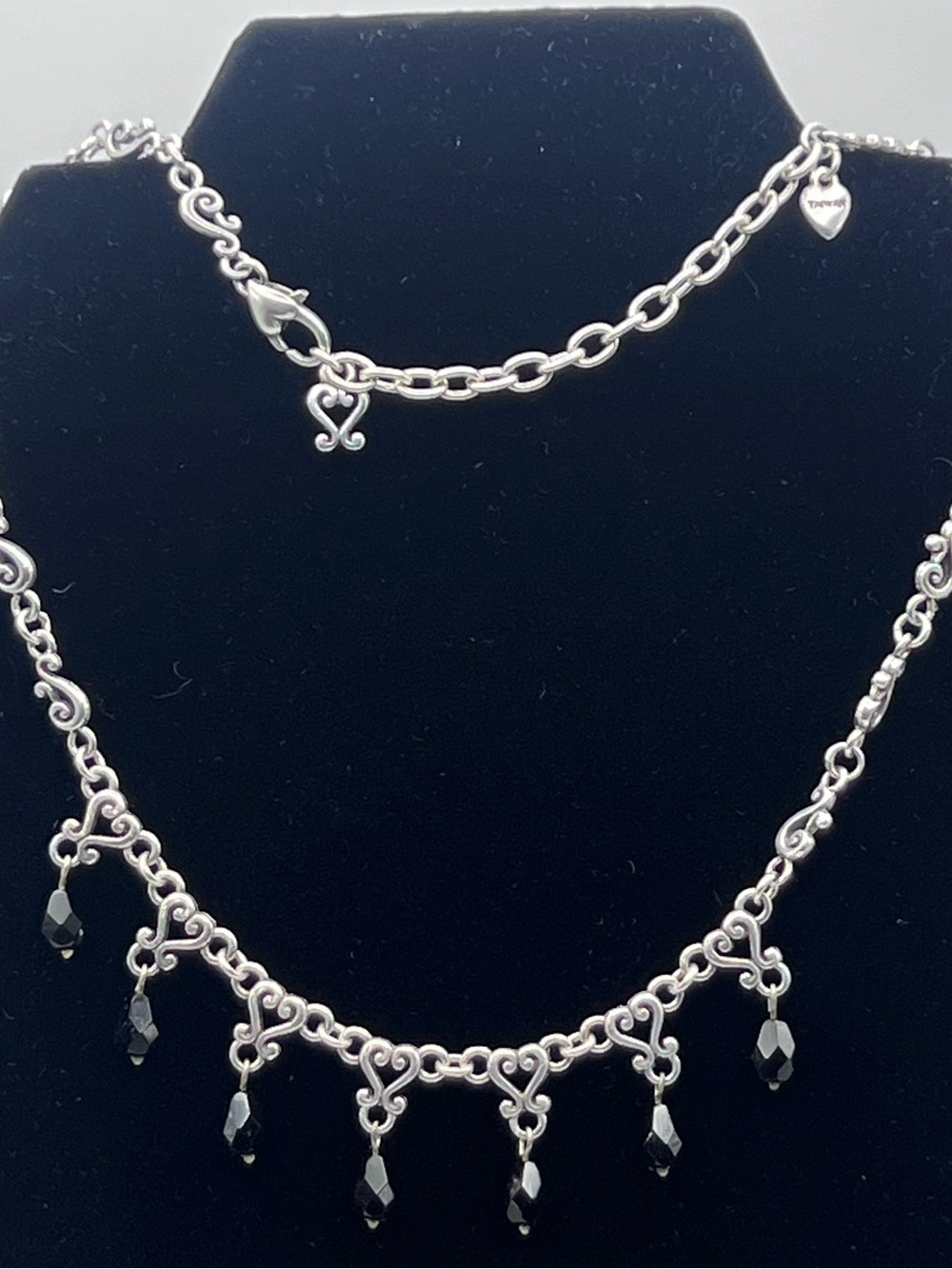 Brighton Silver-Tone Necklace with Black Faceted Drops